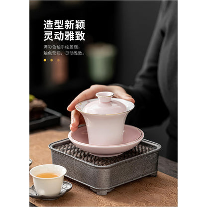 Jade Ceramics Gaiwan Teacup 140ml 4.5oz Light Pink Kungfu Tea Set
