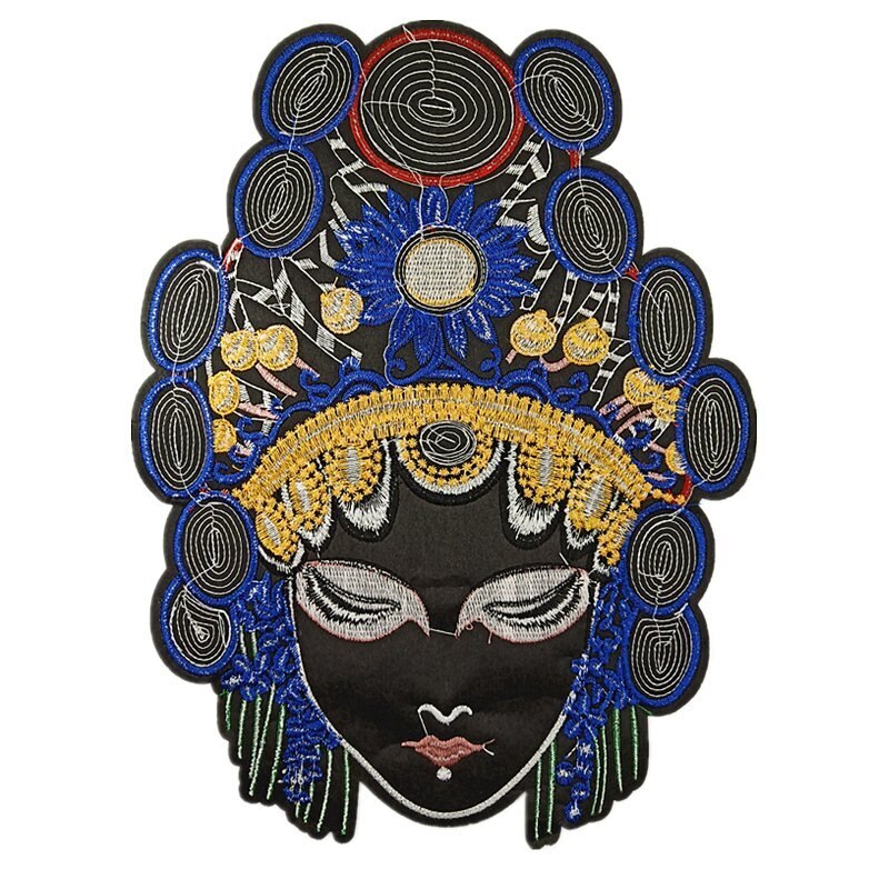 2pcs Chinese Style Sew on Sequined Peking Opera Mask Patch Embroidery Patches