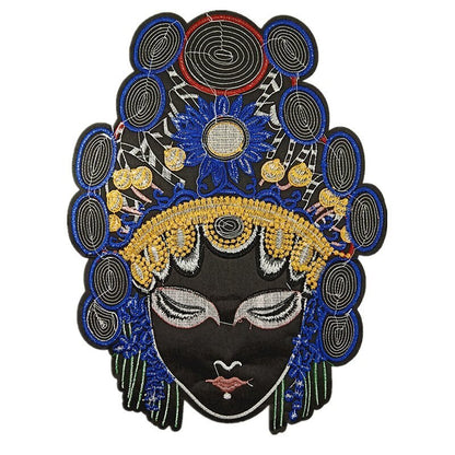 2pcs Chinese Style Sew on Sequined Peking Opera Mask Patch Embroidery Patches