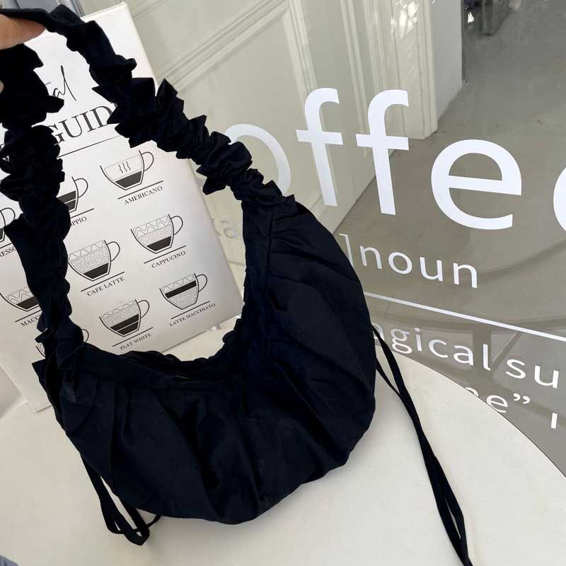 Drawstring Strap Shoulder Bag Pleated Handbags Large Cloth Totes Underarm Bags
