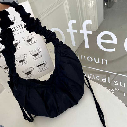 Drawstring Strap Shoulder Bag Pleated Handbags Large Cloth Totes Underarm Bags