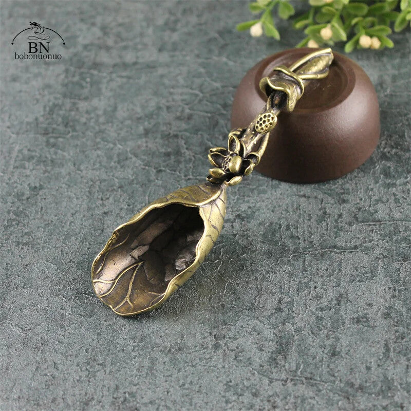 2022 Creative Tea Scoops Shovel Brass Copper Lotus Lotus Root Bamboo Tableware