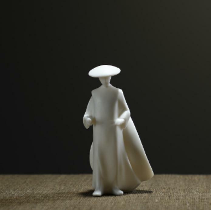 4" Chinese White Porcelain Ceramics Swordsman Hero Figurine Statue Statues