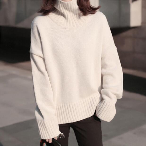 Womens Cashmere Thick Long Sleeve Turtleneck Pullovers Baggy Sweater Top Leisure