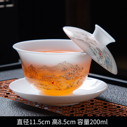 Ice Jade Porcelain Gaiwan Tea Bowl Dehua White Porcelain Tea Cup Tea Set