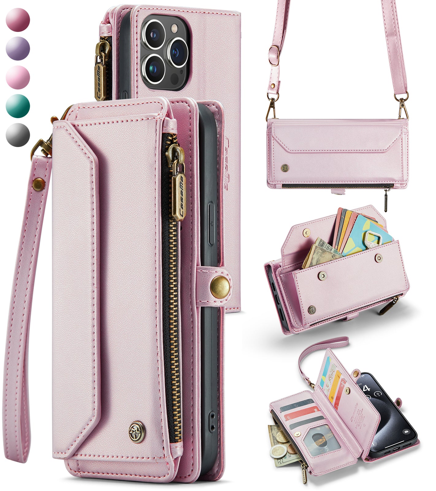 Crossbody for iPhone 16e 15 14 13 12 11 Pro Max XS XR SE Case Wallet Card Holder