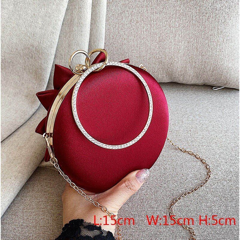 Red Flower Clutch Purse Women Round Bag Handbag Chain Shoulder Bags 15*15*5 CM