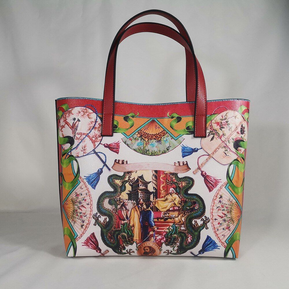 Floral Traveling Shoulder Bag Textured Leather Shopper Large Bag Women Handbags