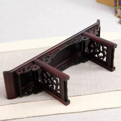11.2"in Rosewood Display Stand Mini Rack Shelf Vase Bonsai Statue Base Decor