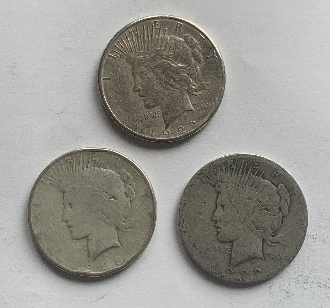 1923S 1922S 1922S USA Peace Silver Dollar 3 Coins Lot Old Constitution Money和平银元