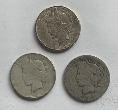 1923S 1922S 1922S USA Peace Silver Dollar 3 Coins Lot Old Constitution Money和平银元