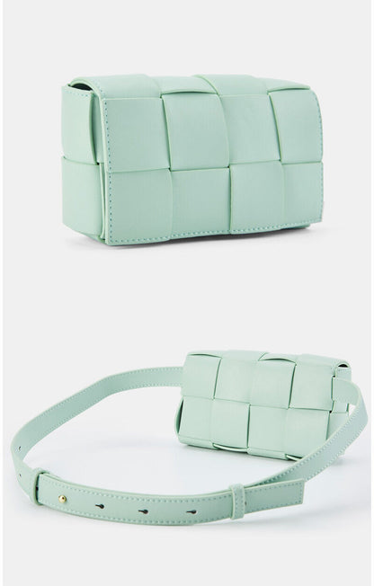 Mini Woven Real Leather Belt Bag Crossbody Sling Fanny Waist Pack Chain Clutch