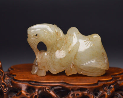 Chinese Old Natural Jade Hand Carved Hetian Jade Camel Figurine Statue Nice Art