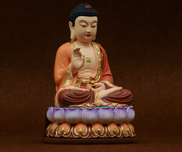 8.6" Resin Color Painting Statue Amitabha Three Saints West Buddha Statue