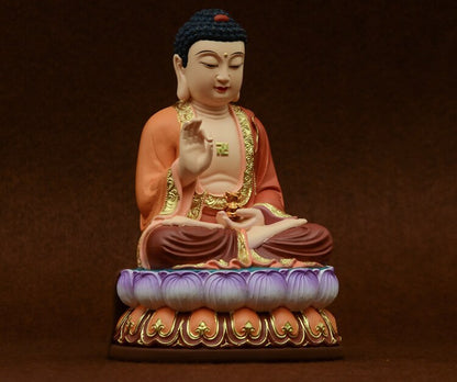 8.6" Resin Color Painting Statue Amitabha Three Saints West Buddha Statue