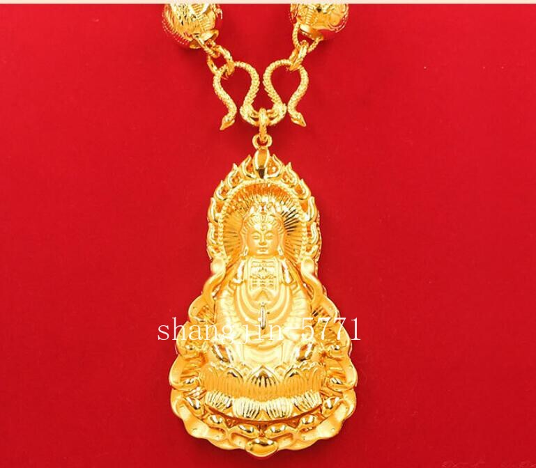 High End Extra Large Bodhisattva 24K Gilding YELLOW GOLD GP Pendant