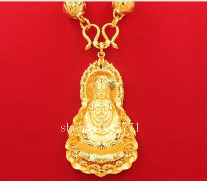 High End Extra Large Bodhisattva 24K Gilding YELLOW GOLD GP Pendant