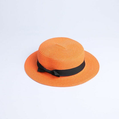 Hats Sun Flat Straw Boater Girls Bow Summer Women Kid Beach Casual Adult Autumn