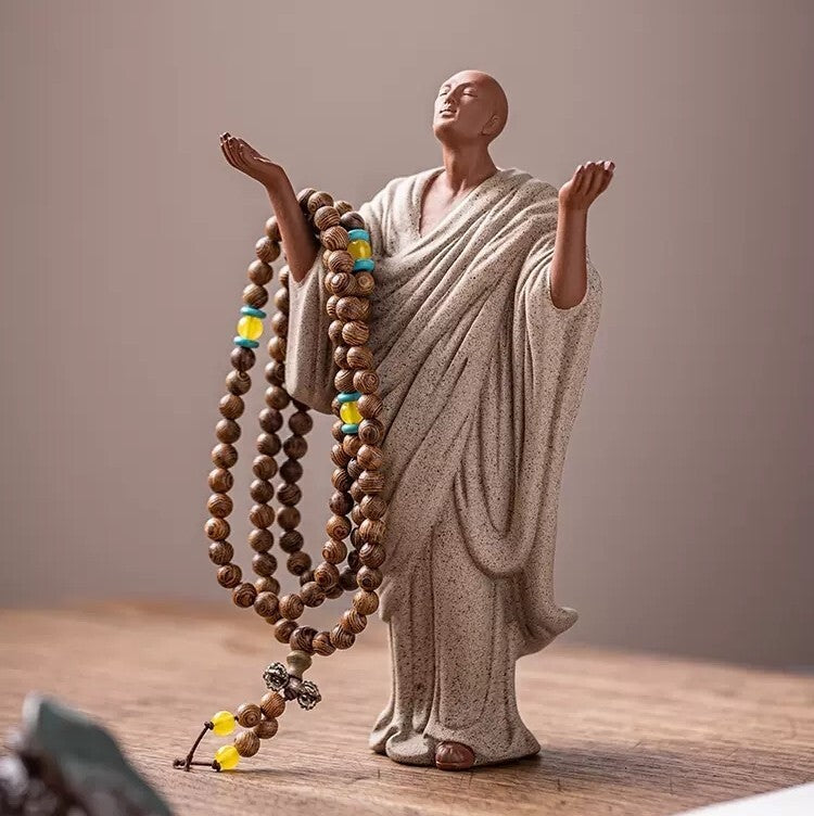 Chinese Zi Sha Clay Heavenward Monk Statue Buddha Buddhism Zen Standing Figure