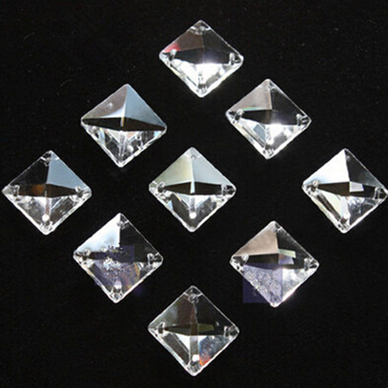200pcs 4Holes 14mm Clear Square Crystal Beads Prisms Chandelier Lamp Chain Parts