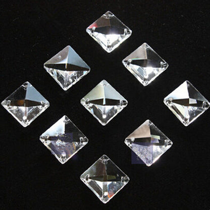 200pcs 4Holes 14mm Clear Square Crystal Beads Prisms Chandelier Lamp Chain Parts