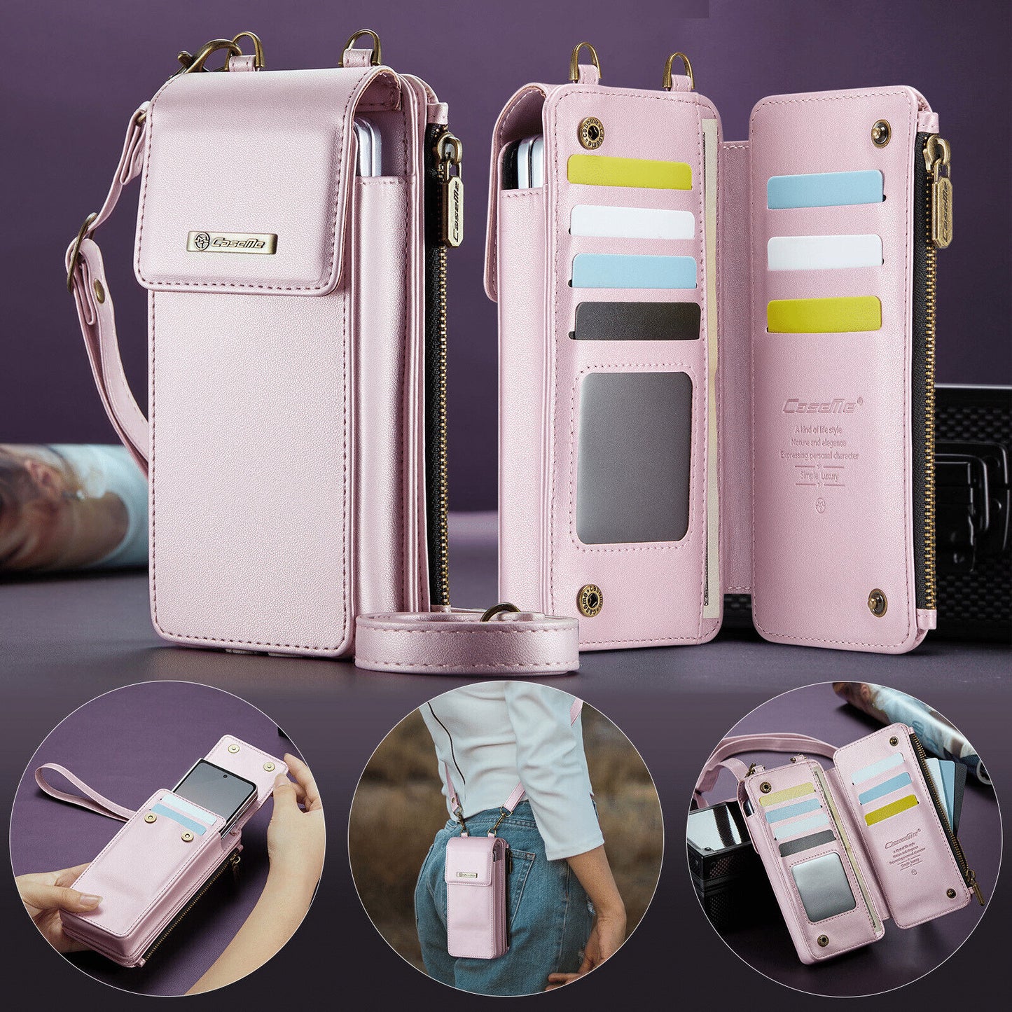 Crossbody Wristlet Wallet Case PU Leather for Samsung Galaxy Z Fold 3/4/5/6/7/8
