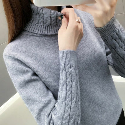 Women Sweater Turtleneck Pullovers Long Sleeve Thick Warm Female Khaki White S L