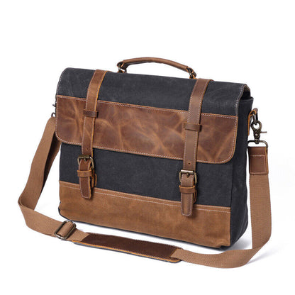 Vintage Water Resistant Waxed Canvas Shoulder Bag Crossbody Messenger Briefcase
