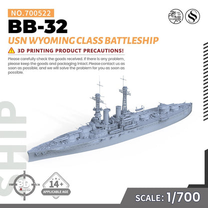 SSMODEL 700522 1/700 3D Printed Resin Model USN Wyoming class Battleship BB32