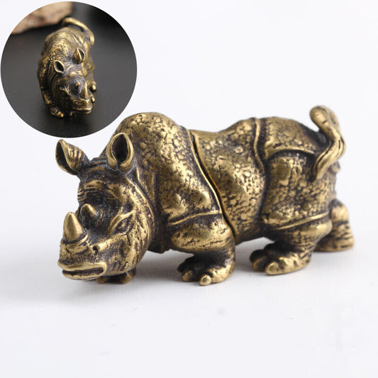 Statue Brass Rhinoceros Chinese Collection Asian Antique Collectible Ornament