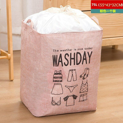 Foldable Super Large Laundry Basket Drawstring Cover Water-Proof Storage Bag 75L