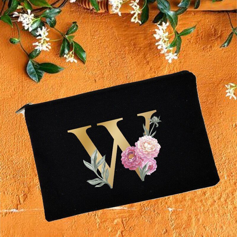 Makeup Bag Floral Alphabet Print Cosmetic Case Bridal Party Pouch Purse 14*22 CM