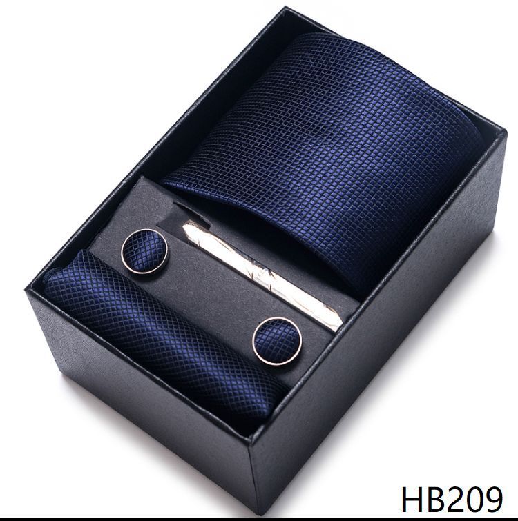 Men Neckties 5Pcs Business Ties Hanky Cufflink Set Clips Corbatas Gift Box 7.5cm