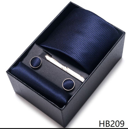 Men Neckties 5Pcs Business Ties Hanky Cufflink Set Clips Corbatas Gift Box 7.5cm