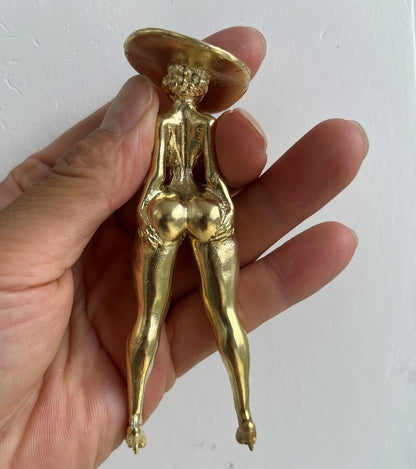 4.4" Solid Brass Naked Hot Girl Statue Art Beauty Model Artwork Pendants