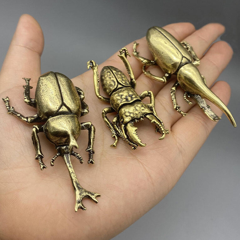 3Pcs/set China Bronze Beetle Statue Figure Tea Pet Tea Tray Decorate Handicraft
