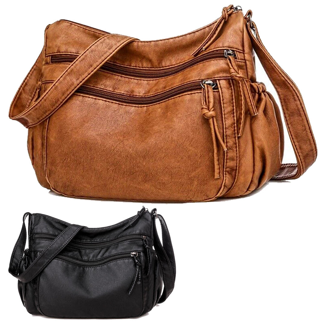 Women's Vintage Leather Purse Shoulder Bag Multiple Pockets Cross Body Handbag