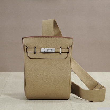 Small Real Leather Sling Chest Pack Shoulder Bag Crossbody Backpack Flap Purse