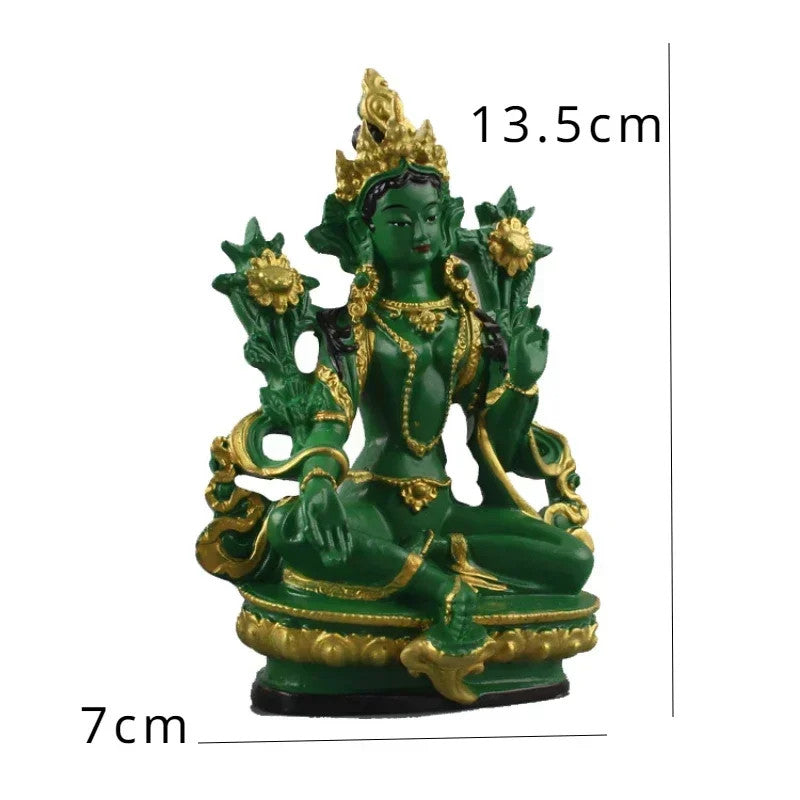 13.5cm Resin Handpainted Feng Shui Green Tara Bodhisattva Buddha Statue Ornament