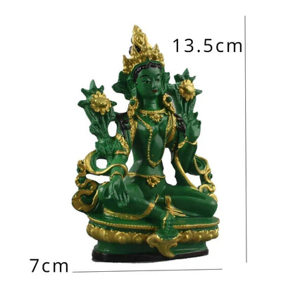 13.5cm Resin Handpainted Feng Shui Green Tara Bodhisattva Buddha Statue Ornament