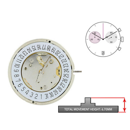 Quartz Watch Movement with Battery 5 Hands Single Calendar For RONDA 5021.D U