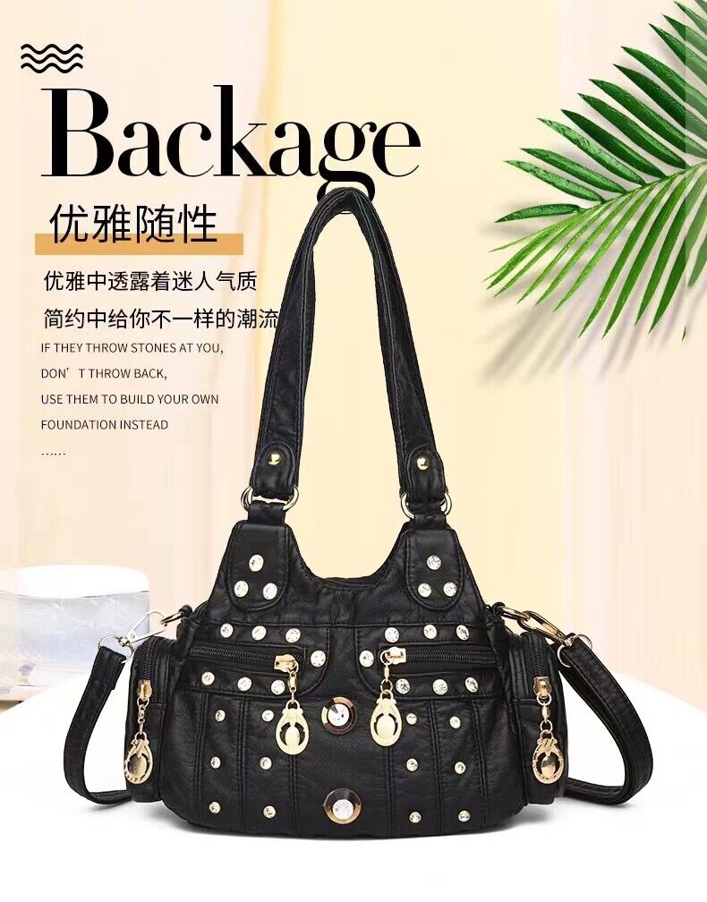 Vintage PU Leather Women Handbag Soft Crossbody Shoulder Bag Tote Double Handles