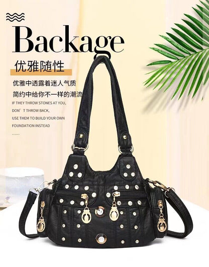 Vintage PU Leather Women Handbag Soft Crossbody Shoulder Bag Tote Double Handles