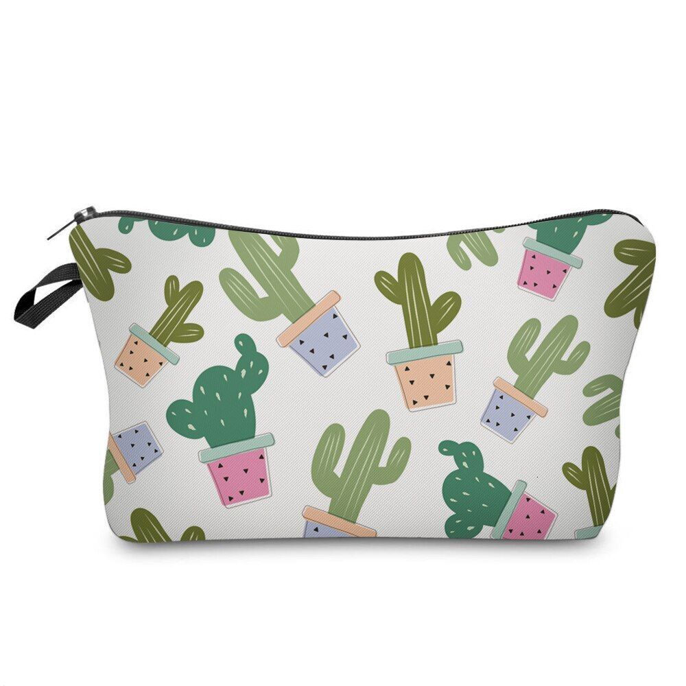 Cosmetic Bag Waterproof Printing Turtle Leaf Toilet Bag - Thumbnail 3