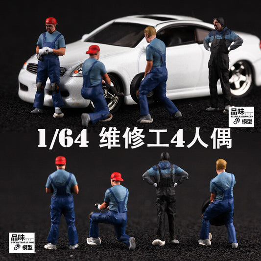 1/64 Car Maintenance Men 4 Dolls People for Car Model Scene