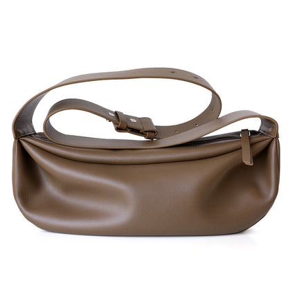 Wide Strap Real Leather Shoulder Bag Draped Pouch Crossbody Sling Bag Purse Hobo