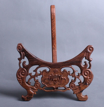 Wenge Wood Wooden Plate Easel Display Holder Stand Round Disk Award Rack