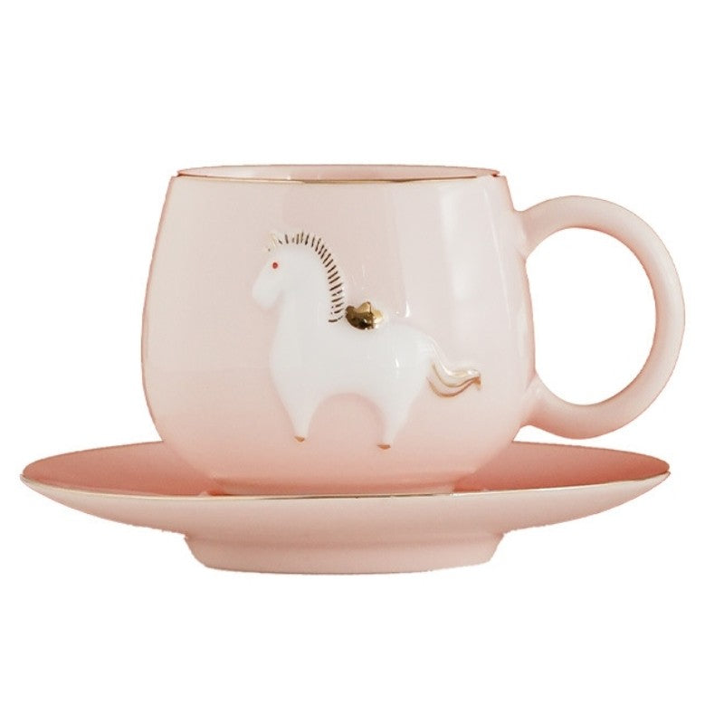 Ceramic Tea Cup Horse Relief China Master Mug With Handle Porcelain Coffee Cup