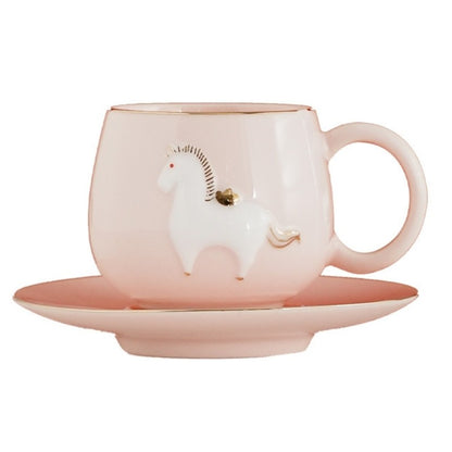 Ceramic Tea Cup Horse Relief China Master Mug With Handle Porcelain Coffee Cup