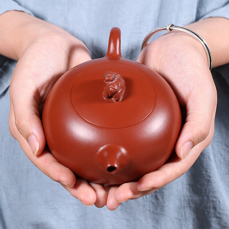 Marked Master Tea Pot Real Yixing Zisha Purple Grit Pot Mascot Statue On Lid New